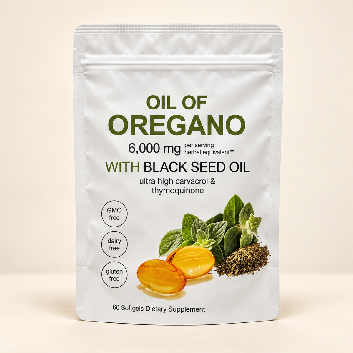 Cápsulas de aceite de orégano con aceite de semilla negra