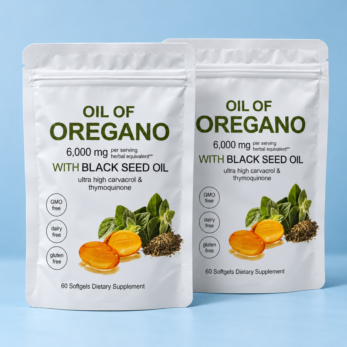 Cápsulas de aceite de orégano con aceite de semilla negra