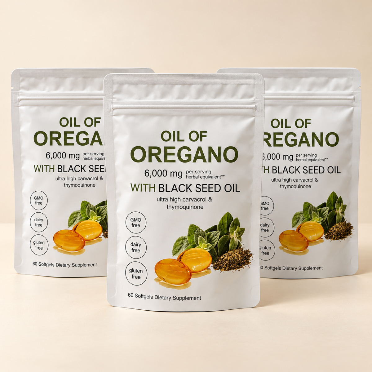 Cápsulas de aceite de orégano con aceite de semilla negra