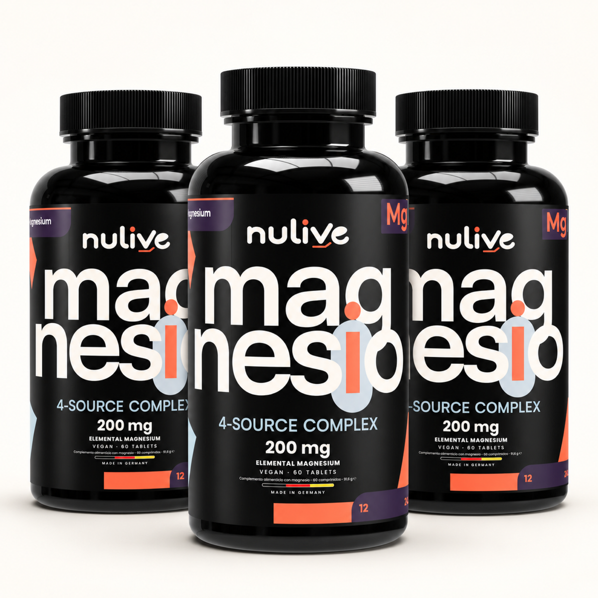 Magnesio 4X NULIVE — 200 mg | 60 comprimidos veganos