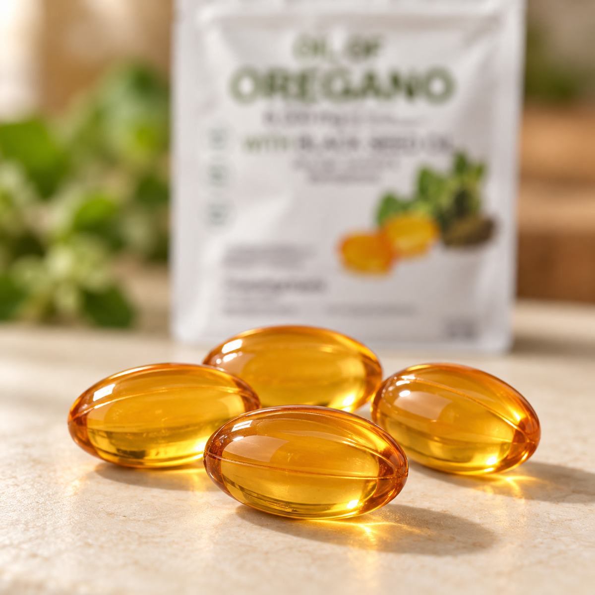 Cápsulas de aceite de orégano con aceite de semilla negra