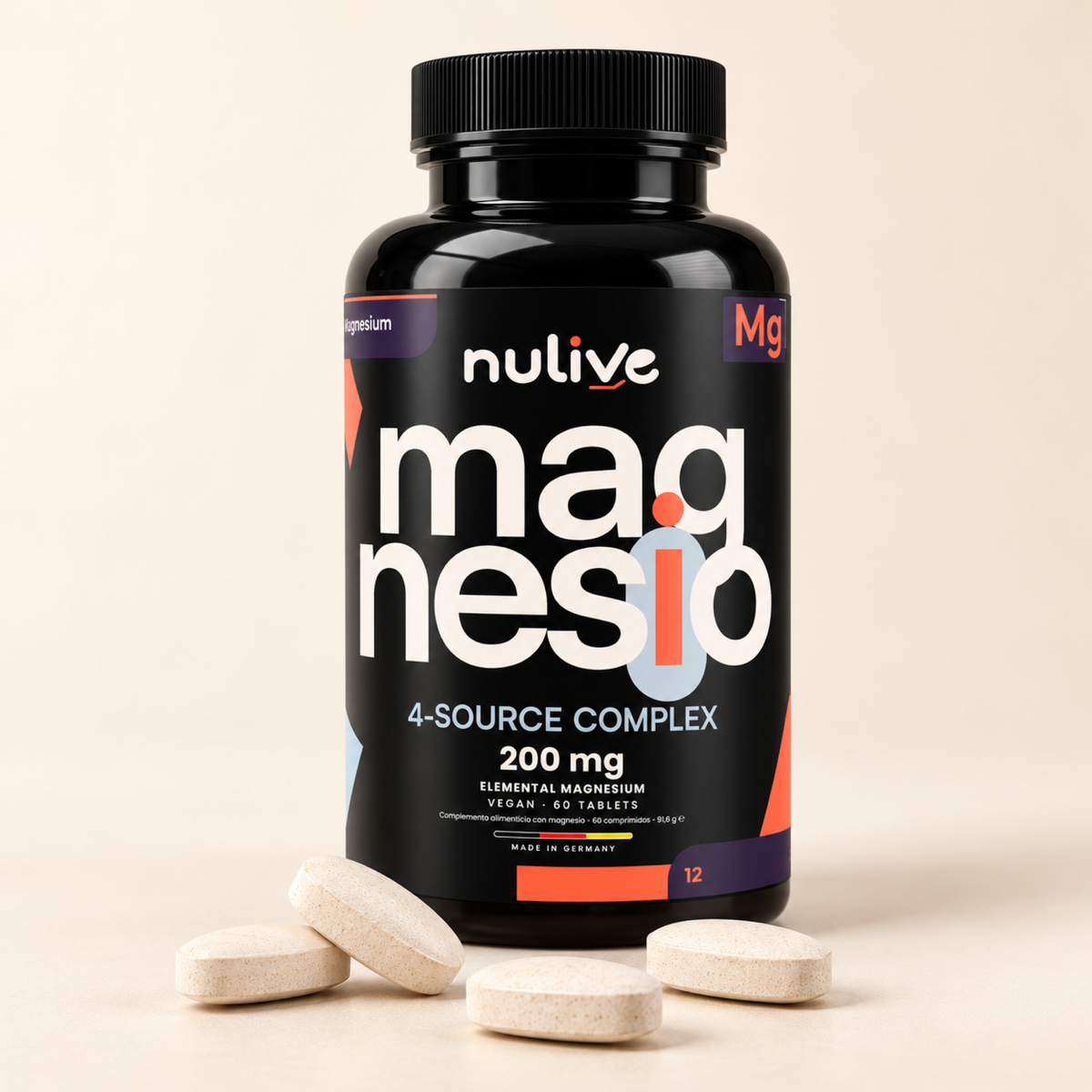 Magnesio 4X NULIVE — 200 mg | 60 comprimidos veganos