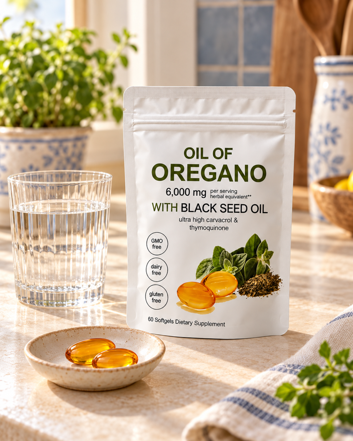 Cápsulas de aceite de orégano con aceite de semilla negra