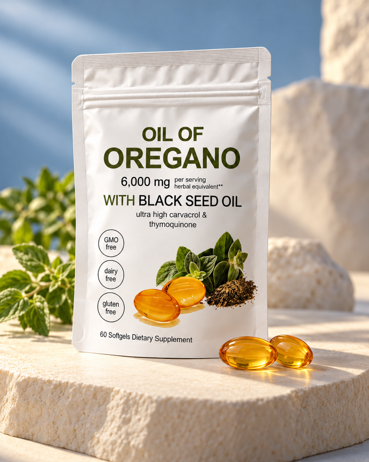 Cápsulas de aceite de orégano con aceite de semilla negra
