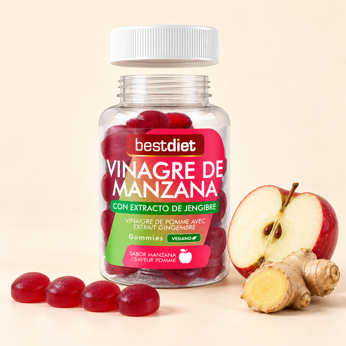 Gominolas de vinagre de manzana con jengibre